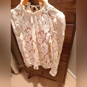 Wayf Erika Puff-Sleeve Lace Top